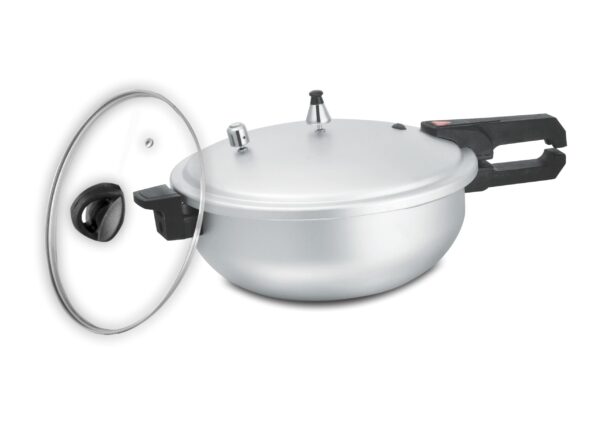 2-in-1 Aluminum: Karahi Pressure Cooker  with Glass Lid
