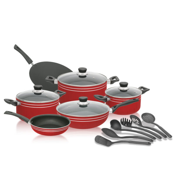 Alpha Essential Non-Stick 16-Piece Cookware Set with Glass Lids And Same Color Of Backolat